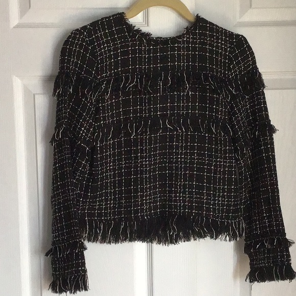 ZARA FRAYED TWEED BLOUSE - Picture 3 of 7